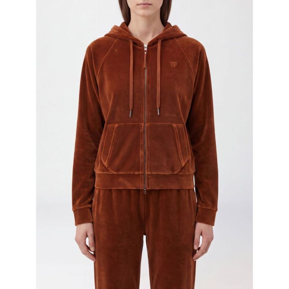 Tom Ford Women Tom Ford Cotton Velvet Zip-Up Hoodie With Embroidered Logo